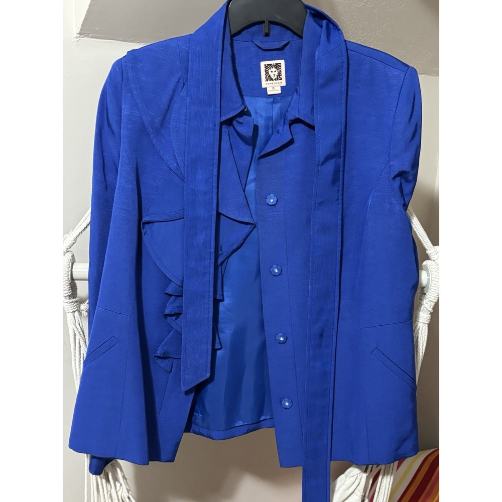 NEW Anne Klein Women's  Blue Tweed Jacket Lined Size‎ XL Open Front Blazer